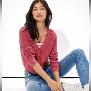 NWT American eagle, pink button, front cropped cardigan, size small